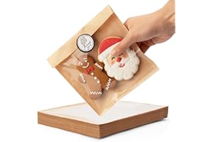 Bake Choice 100PCS Cookie Bags with Seal, 5.7x6.5 Inch Individual Cookie Packaging Bags for Gift Giving, Heat Sealable & Grease Proof Bakery Bag with Window, Baked Goods Packaging