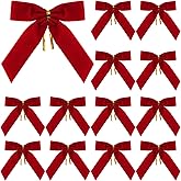 AxiyanX 24 Pcs Red Small Velvet Christmas Bows for Christmas Tree, Wreath, Gift Wrapping, Crafts, Wedding, Party, Twist Tie Bows for Treat Bag Bakery Candy Bags, Home (Red)