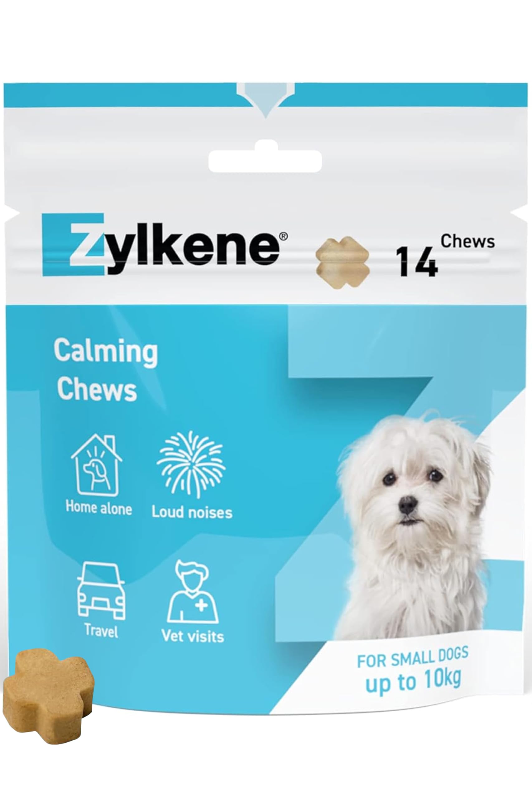 Zylkene Calming Chews for Small Dogs up to 10kg | Promotes Relaxation | Helps Pets cope with short-term challenging situations | Perfect for on the go, holidays, travelling, fireworks | 14 Chews