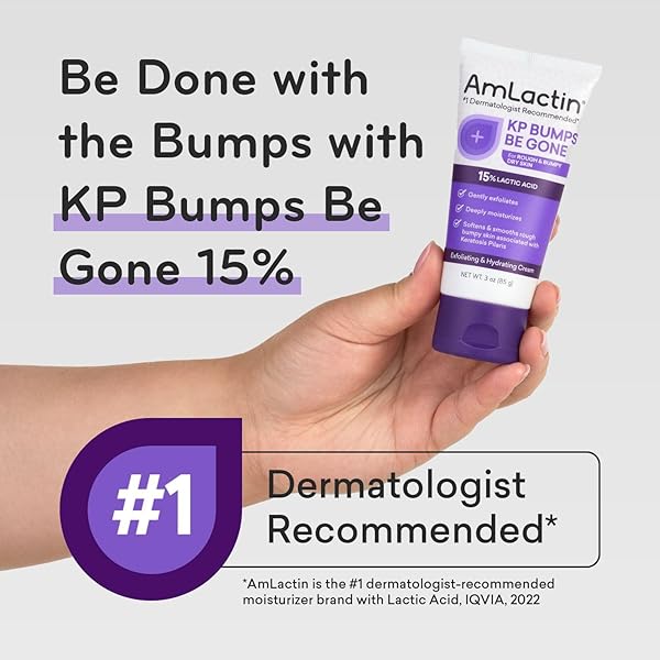 AMLACTIN KP BUMPS BE GONE – 3 OZ KERATOSIS PILARIS MOISTURIZING CREAM WITH 15% LACTIC ACID – EXFOLIATOR AND MOISTURIZER FOR DRY, ROUGH AND BUMPY SKIN (PACKAGING MAY VARY)