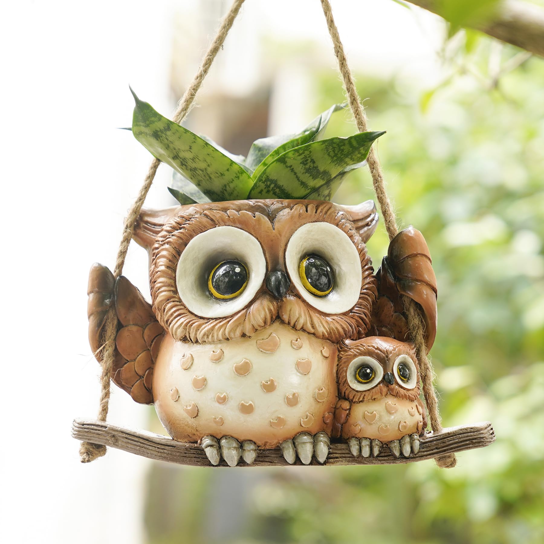 Photo 1 of Swing Owl Hanging Planters for Indoor Plants, Cute Small Succulent Pots with Drainage Hole, Unique Resin Plant Hangers Outdoor, Hanging Plant Holder for String Of Pearls, Gift Ideas for Mother