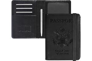 DMLuna Passport Holder, Premium PU Leather Travel Passport Wallet RFID Blocking Passport Cover Case Travel Documents Organizer with Pen Holder, for Women and Men