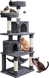 Yaheetech 158cm Multi-Level Cat Tree Tower with Condos Perches Hammock Dark Grey