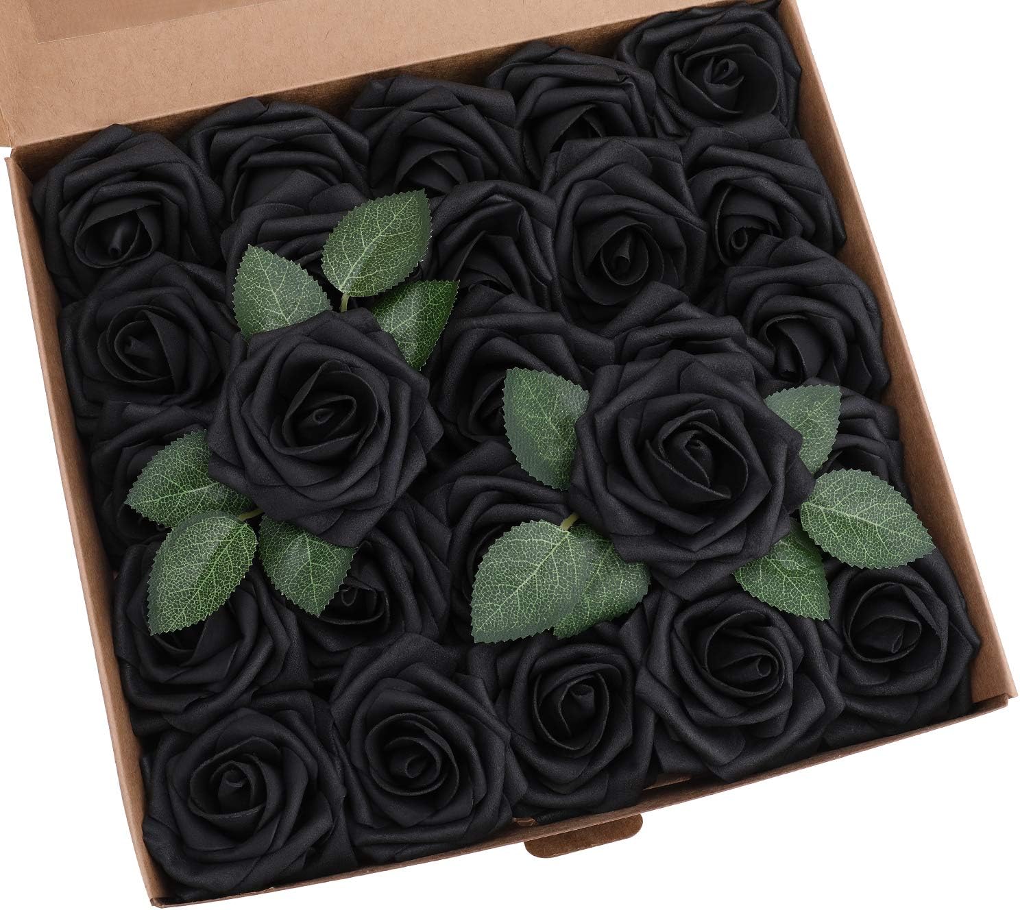 YSBER 50Pcs Roses Artificial Flowers - Big PE Foam Rose Artificial Flower Head for DIY Wedding Bouquets Centerpieces Bridal Shower Party Home Decorations (50 PCS, Black)