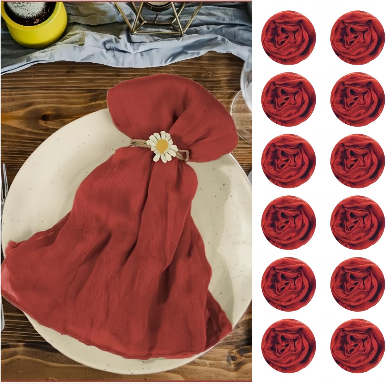 Photo 1 of 120 Pack Terracotta Cheesecloth Napkins 20 x 20 Inch Fall Thanksgiving Cloth Napkins Set of 120 Gauze Cheese Cloth Napkins with Wrinkle Dinner Table Napkins Bulk for Wedding Baby Shower Party Decor