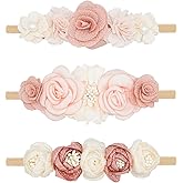WNYUJOY Baby Girl Flower Headbands Set, 3pcs Elastic Nylon Floral Hair Band, Bows Wrap for Infant Newborn Toddler