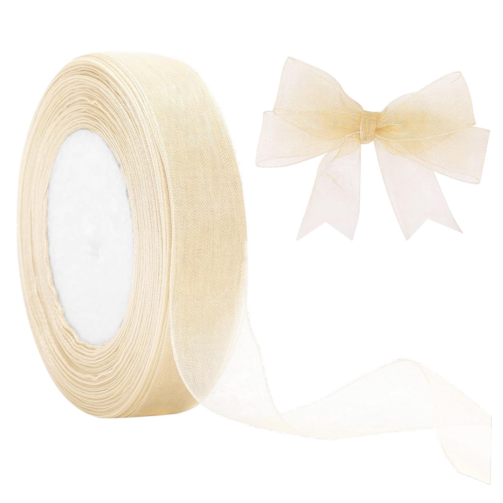 Photo 1 of JaoZuyard Ivory White Organza Chiffon Ribbon 1/2 inch X 50 Yards Sheer Ribbon for Flower Fabric for Wedding Invitations Bridal Bouquets Party Decoration Gift Wrapping Bow Making