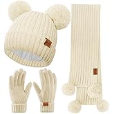 Oliumt Kids Winter Hat Gloves Scarf Set, Knit Neck Warmer for Boys Girls Beanie & Mittens with 2 Sizes (2-8 & 9-15 Years)