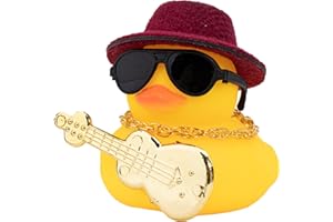 wonuu Cool Car Rubber Duck Car Duck Decoration Dashboard Car Ornament for Car Dashboard Decoration Halloween Decoration Accessories with Mini Hat Musical Instruments