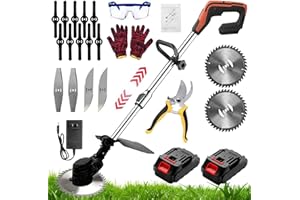 DOMPOU Weed Wacker, Electric Weed Eater, Battery Powered Weed Wacker, Cordless Weed Wacker with 2 X 24V 2.0mAh Batteries, Telescopic Adjustment, Head Can Be Rotated 90°, Suitable for Gardens, Villas, Lawn