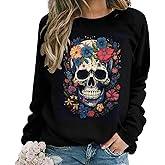 Lurhonp Women's Skull Graphic Sweatshirt Halloween Crewneck Long Sleeve Pullover Tops