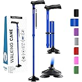 HONEYBULL Walking Cane for Men & Women - Foldable, Adjustable, Collapsible, Free Standing Cane, Pivot Tip, Heavy Duty | Walki