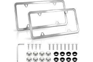 LivTee Chrome License Plate Frames, 4 Holes Stainless Steel License Plate Covers, 2PCS Car License Plate Holder, Automotive Accessories, Slim Design with Bolt and Gasket Cover for US Cars(Silver)