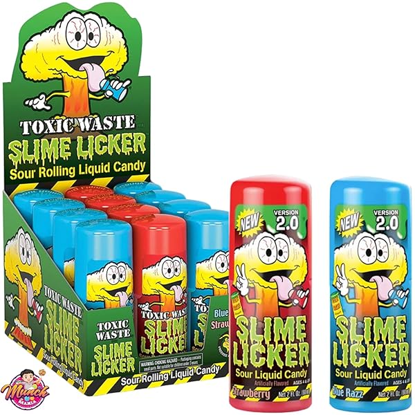 TOXIC WASTE SLIME LICKERS CANDY 2.0, BLUE RASPBERRY & STRAWBERRY – 2 OUNCE (PACK OF 12), ROLLER CANDY NEW VERSION! – BUNDLED WITH MUNCH MANIA ACCESSORY