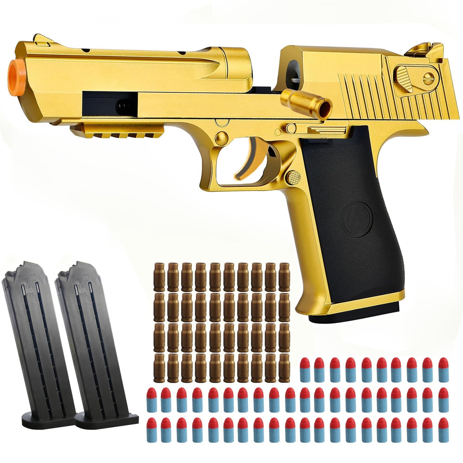 SCIERLOL Toy Gun Gold Toy Pistol Shell Ejecting Soft Bullet Gun, Foam Pellet Toy Pistol for Ages 14+