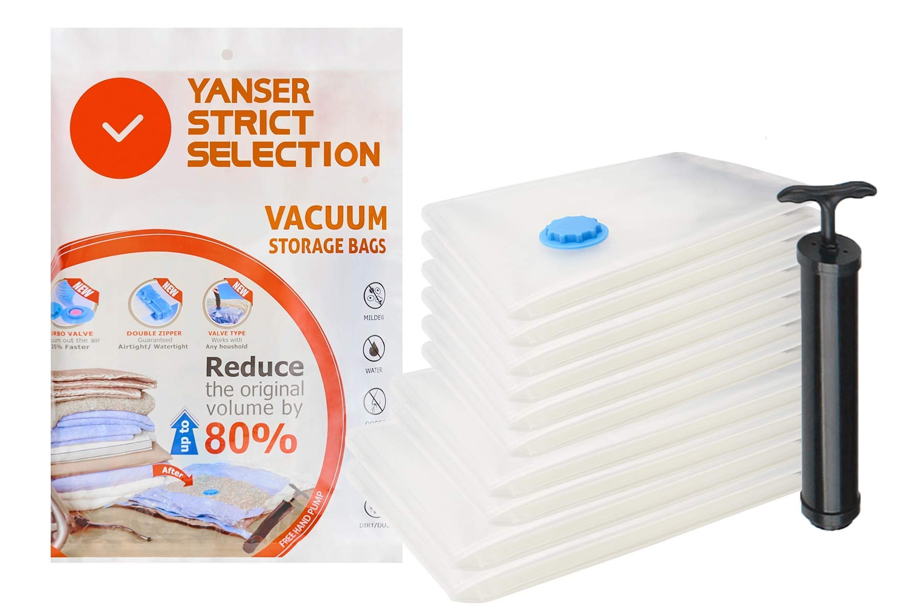 YANSER Space Saver Bags Vacuum Storage Bags for Clothes, Blanket n Large Items, Travel Pump, Double Zip Sealed, Durable Waterproof (6, 50x70cm)