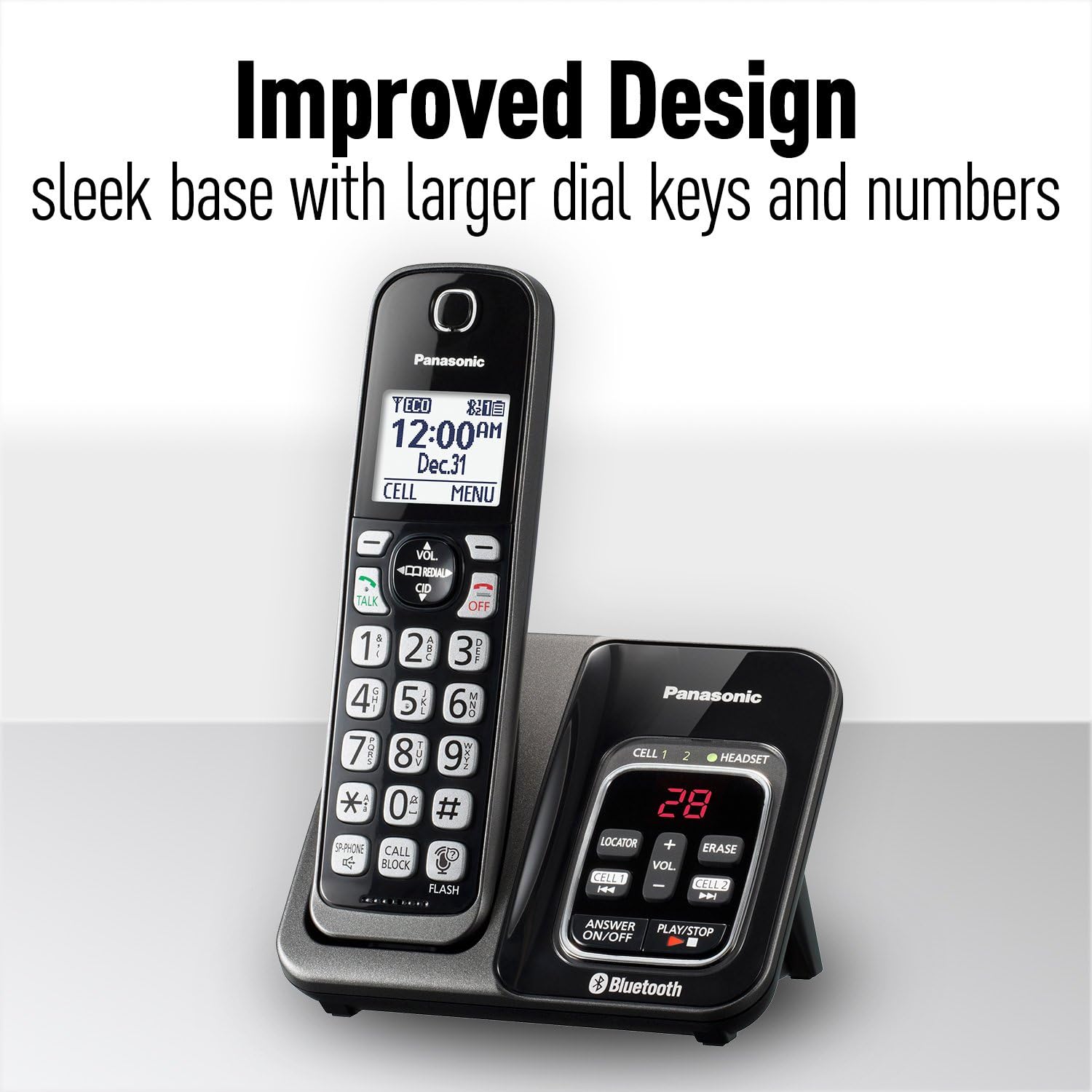 PANASONIC Expandable Cordless Phone System with Link2Cell Bluetooth, Voice Assistant, Answering Machine and Call Blocking - 4 Cordless Handsets - KX-TGD564M (Metallic Black) : Electronics
