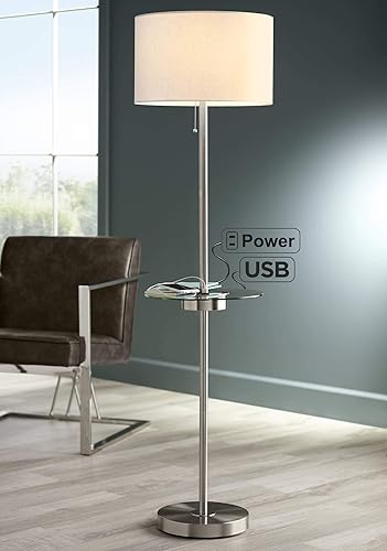 Caper Modern Contemporary Floor Lamp With Tray Usb And Ac Power Outlet On Table Glass Satin