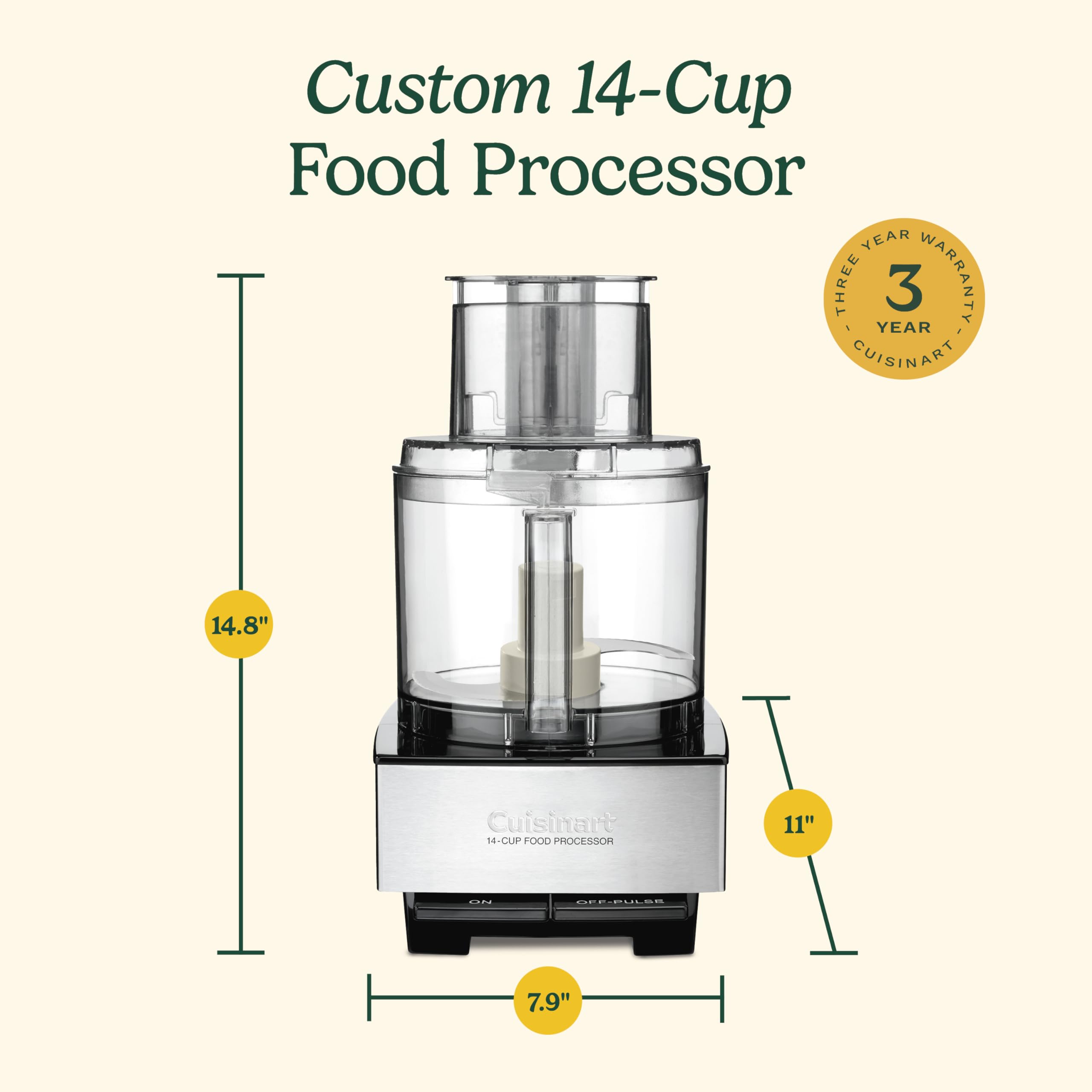 Cuisinart Food Processor, 14-Cup Vegetable Food Chopper for Mincing, Dicing, Shredding, Puree & Kneading Dough, 720-Watt Motor, Stainless Steel, DFP-14BCNY