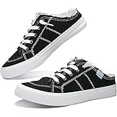 Obtaom Women Canvas Mules Memory Foam Clipper Fashion Sneakers Comfortable Slip-On Mule Backless Holiday Shoes