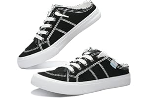 Obtaom Women Canvas Mules Memory Foam Clipper Fashion Sneakers Comfortable Slip-On Mule Backless Holiday Shoes