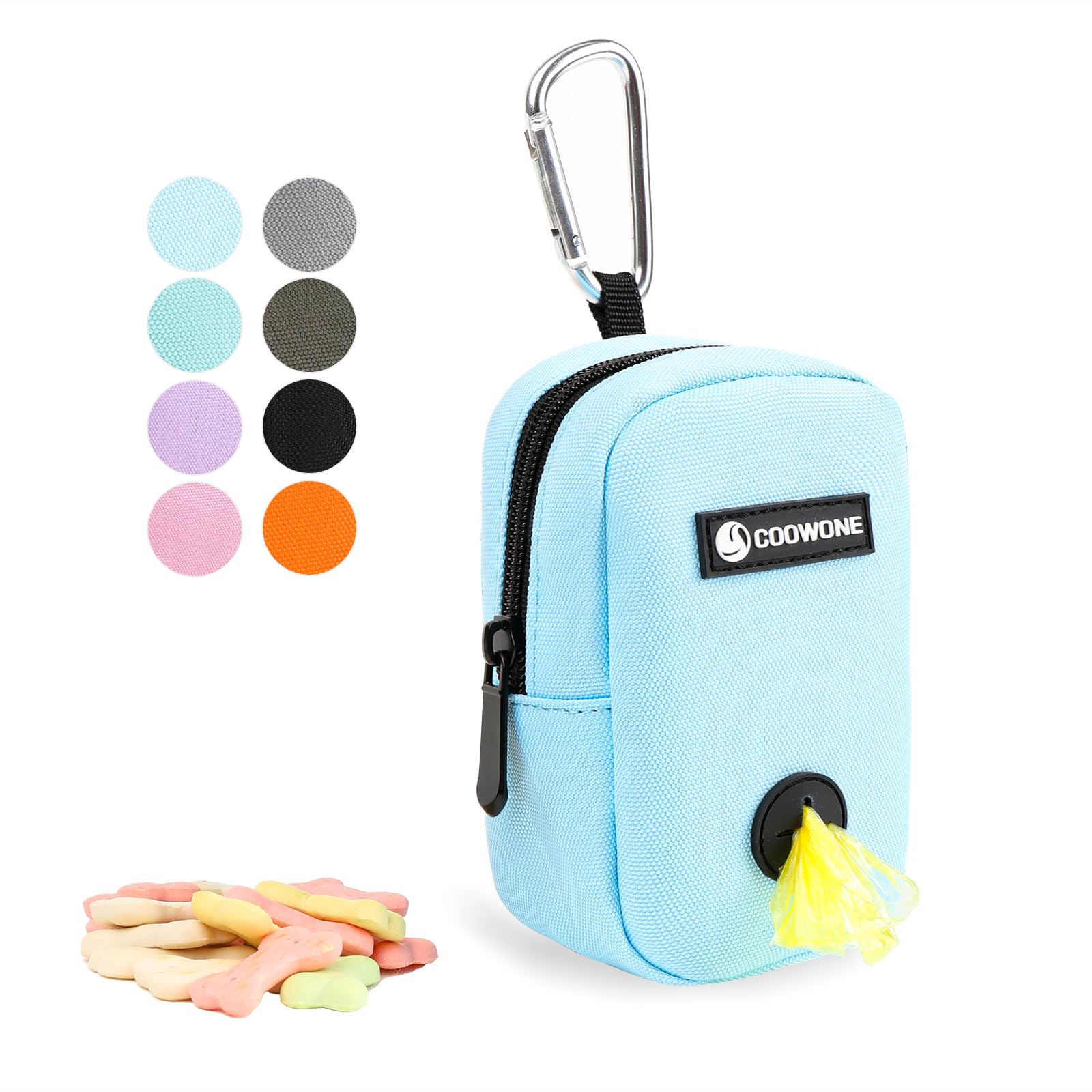 Small Dog Treat Pouch COOWONE Hand Free Dog Treat Bag with Portable Waste Bag Dispenser for Leash (Blue)