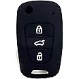 Ezzy Auto 3 Buttons Remote Skin Jacket Silicone Cover Key Case Holder Bag Key Fob Skin Covers Replacement fit KIA Sportage Optima Rio Soul (Black)