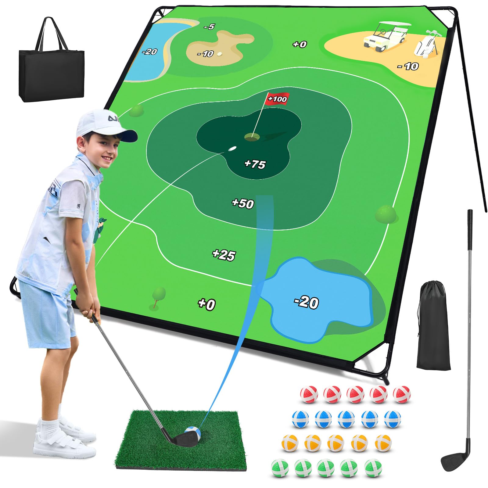 Photo 1 of Liberry Golf Chipping Game with Large Chipping Mat, 2 Adjustable Clubs, 20 Sticky Balls, Outdoor Indoor Sports Training Toy Gift for Adults Kids, Family Yard Target Game