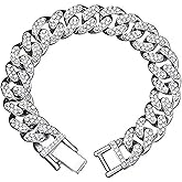 CareUToo Solid 925 Sterling Silver Cuban Link Bracelet for Men / 18cm 21cm Mens Diamonds Prong Set Bracelet Great Gift Idea (Silver, 21cm)
