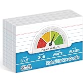 Chell Heavyweight Index Cards 3x5, 200 Count, White Color, Ruled | 74 lb. Cover Weight, Ruled Front and Blank Back, Easy Writing, Not Easy to Penetrate Ink