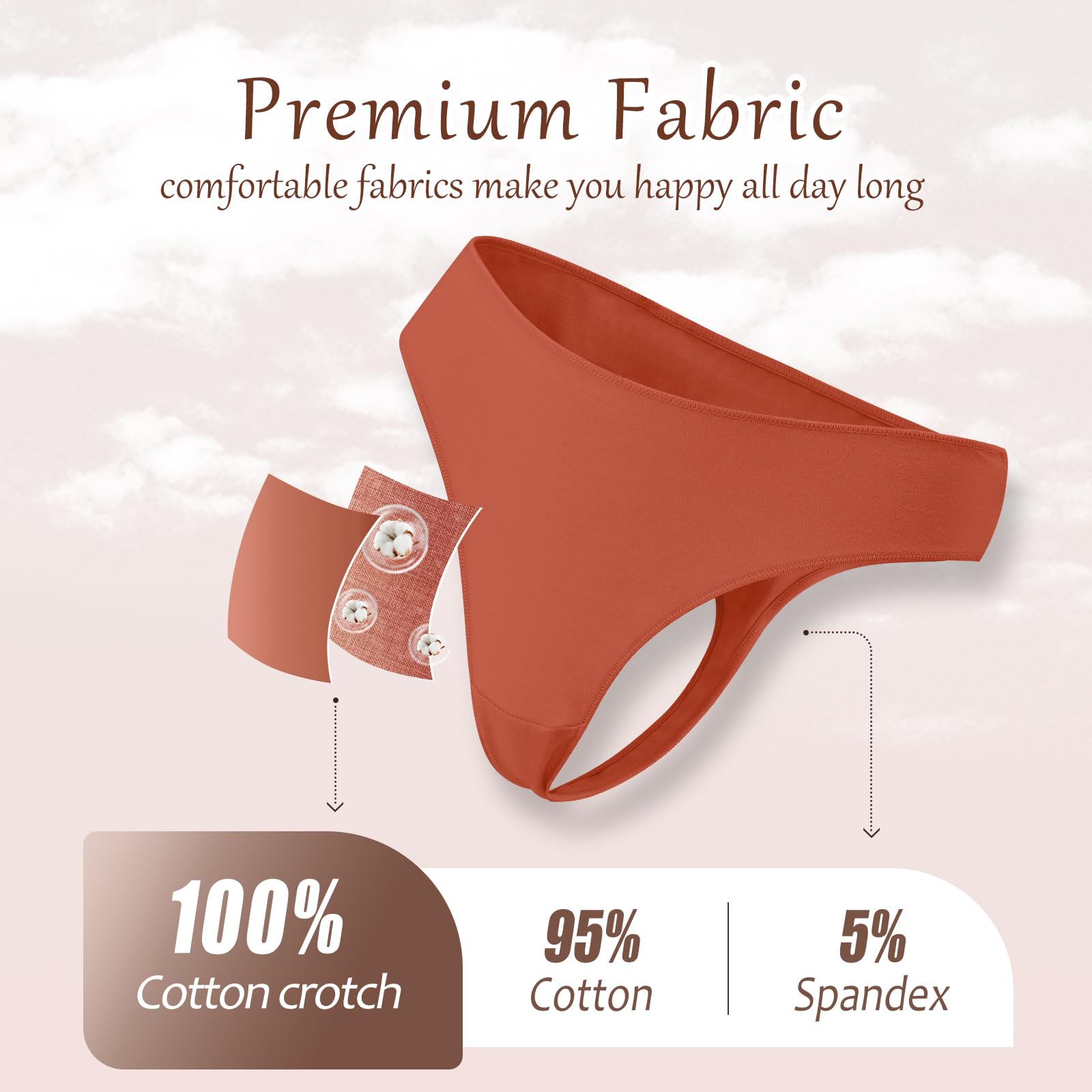 READY TO LOVE Cotton Underwear for Women Pack Breathable Thongs for Women Sexy Stretch Soft Womens Panties Thong XS-XL