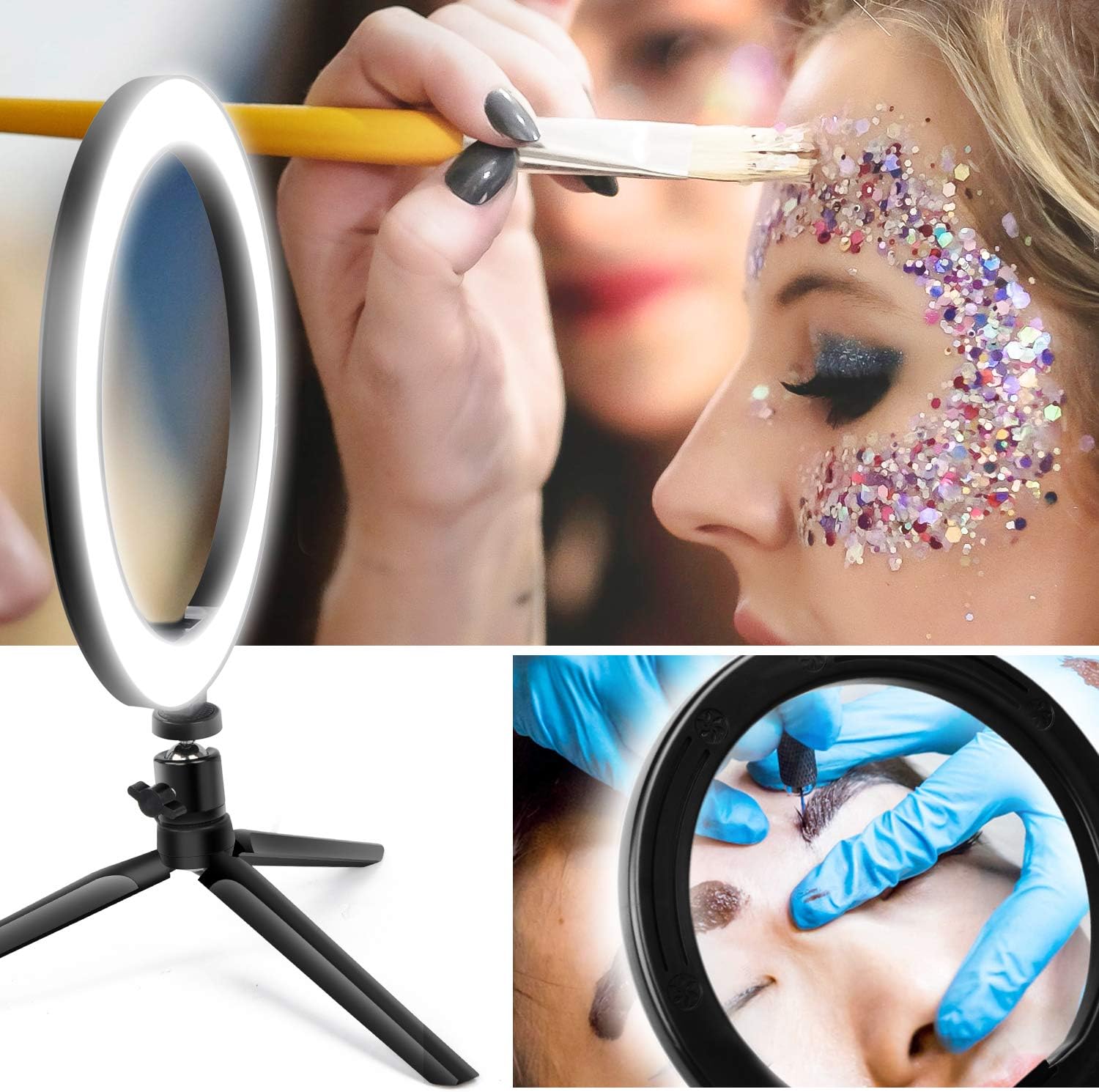 10” Ring Light LED Desktop Selfie Ring Light USB LED Desk Camera Ringlight 3 Colors Light with Tripod Stand iPhone Cell Phone Holder and Remote Control for Photography Makeup Live Streaming (Natural): Camera & Photo