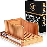 Bamboo Bread Slicer with Knife - 3 Slice Thickness, Foldable Compact Cutting Guide with Crumb Tray, Stainless Steel Bread Kni
