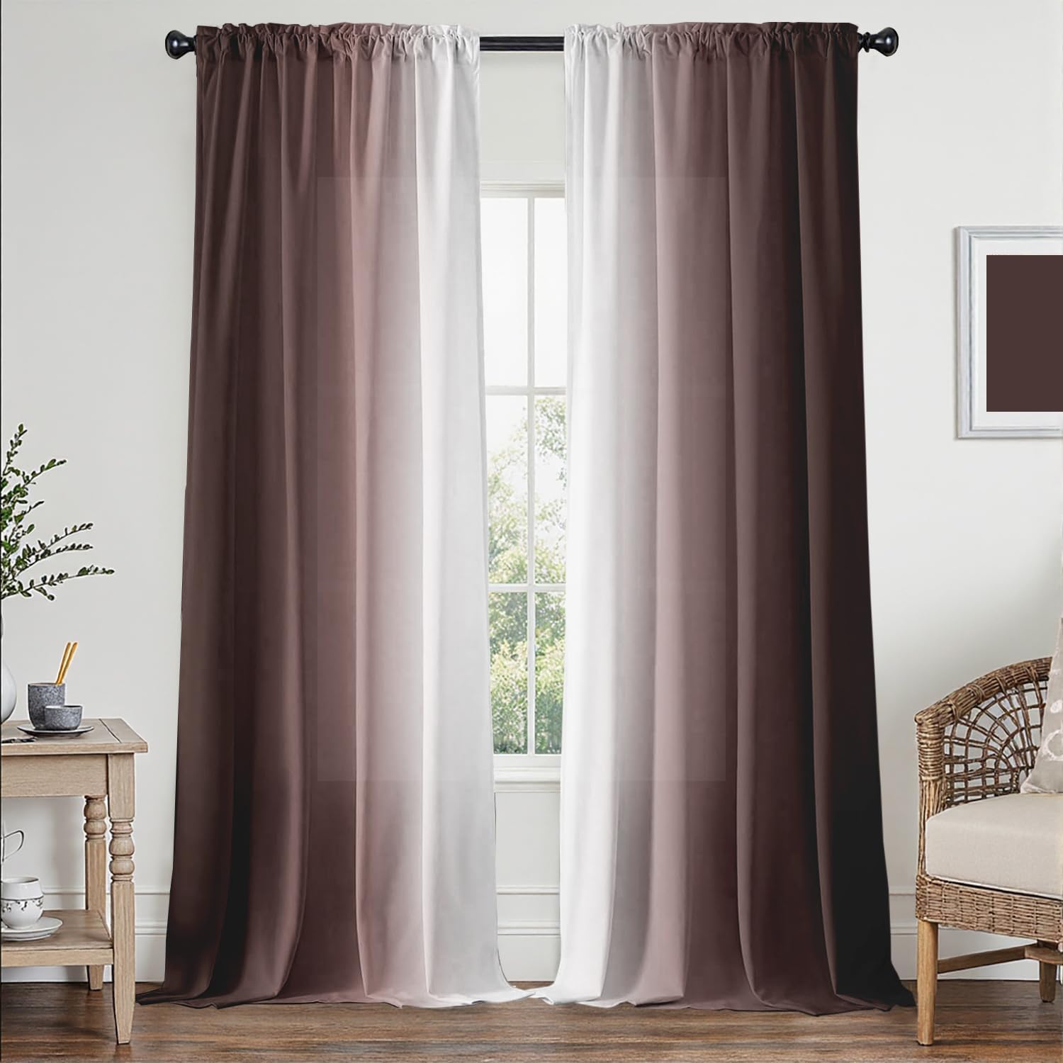 XFLINGBAO Brown Curtains for Living Room 84 Inch Length Brown White Ombre Curtains 2 Panel Bedroom Farmhouse Chocolate Ombre Light Filtering Window Curtain Modern Gradient Drapes Image