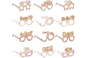 Guiruiy 24PCS 70th Birthday Paper Eyeglasses Decorations for Women, Pink Rose Gold Happy 70th Birthday Eyeglasses Party Supplies, Funny Seventy Year Old Birthday Glasses Decor