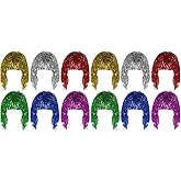 Veemoon 12 Packs Tinsel Party Wigs, Foil Wig Funny Shiny Cosplay Party Set Tinsel Party Supplies for Party Festival Costume Photo Props Men Women, Short Hair