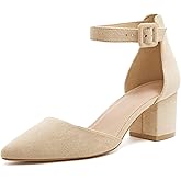 LAICIGO Women
s Pointed Toe Pumps Ankle Strap Buckle Chunky Block Heel Dress D
Orsay Shoes
