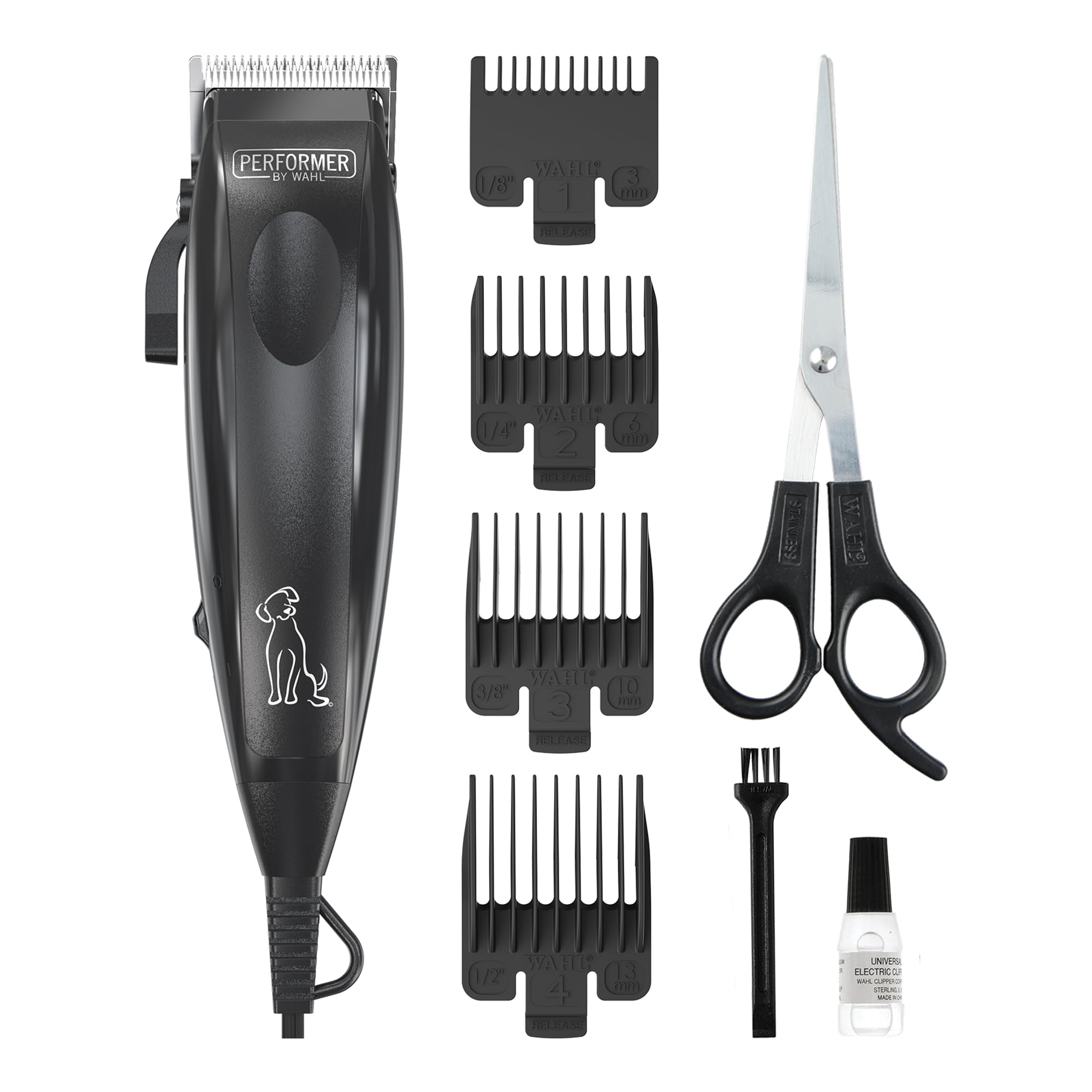 Wahl Performer Pet Clipper, Corded Dog Clippers, Full Coat Grooming Kit, High Carbon Steel Blades, Grooming Pets at Home, Powerful and Quiet, 4 Attachment Combs (3,6,9,13 mm)