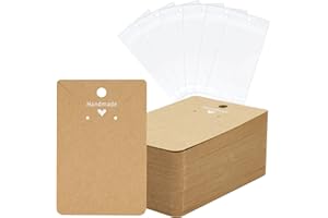 joycraft 100Pcs Earring Display Cards with Bags, Brown Necklace Display Cards, 3.5x2.4 inch Paper Jewelry Display Cards for Selling, Hanging Earring and Necklace, DIY Crafts, and Retail