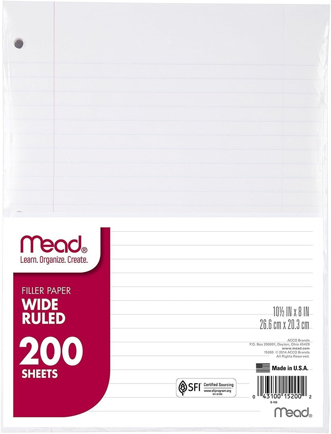 Mead Filler Paper, Loose Leaf Paper, Wide Ruled, 200 Sheets PER PACK