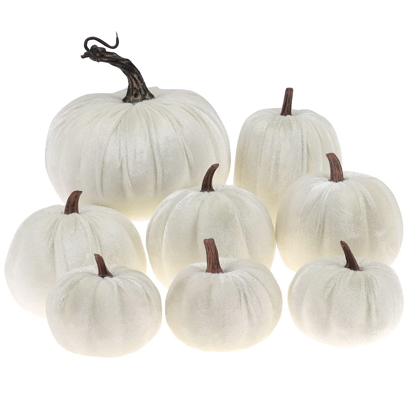 Gresorth 8pcs Assorted Size Fake Handmade White Velvet Pumpkins Artificial Fall Harvest Halloween Decoration for Home Kitchen Farmhouse Thanksgiving Wedding Festival