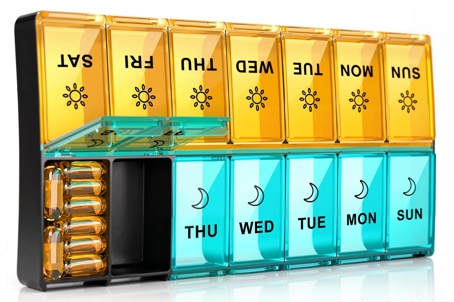 Mossime Weekly Pill Box 7-Day: Large Pill Boxes 7 Day 2 Times A Day Daily Pill Organiser with 14 Compartments - XL Week Tablet Case Am Pm Medication Organizer for Vitamin Supplement — image 1