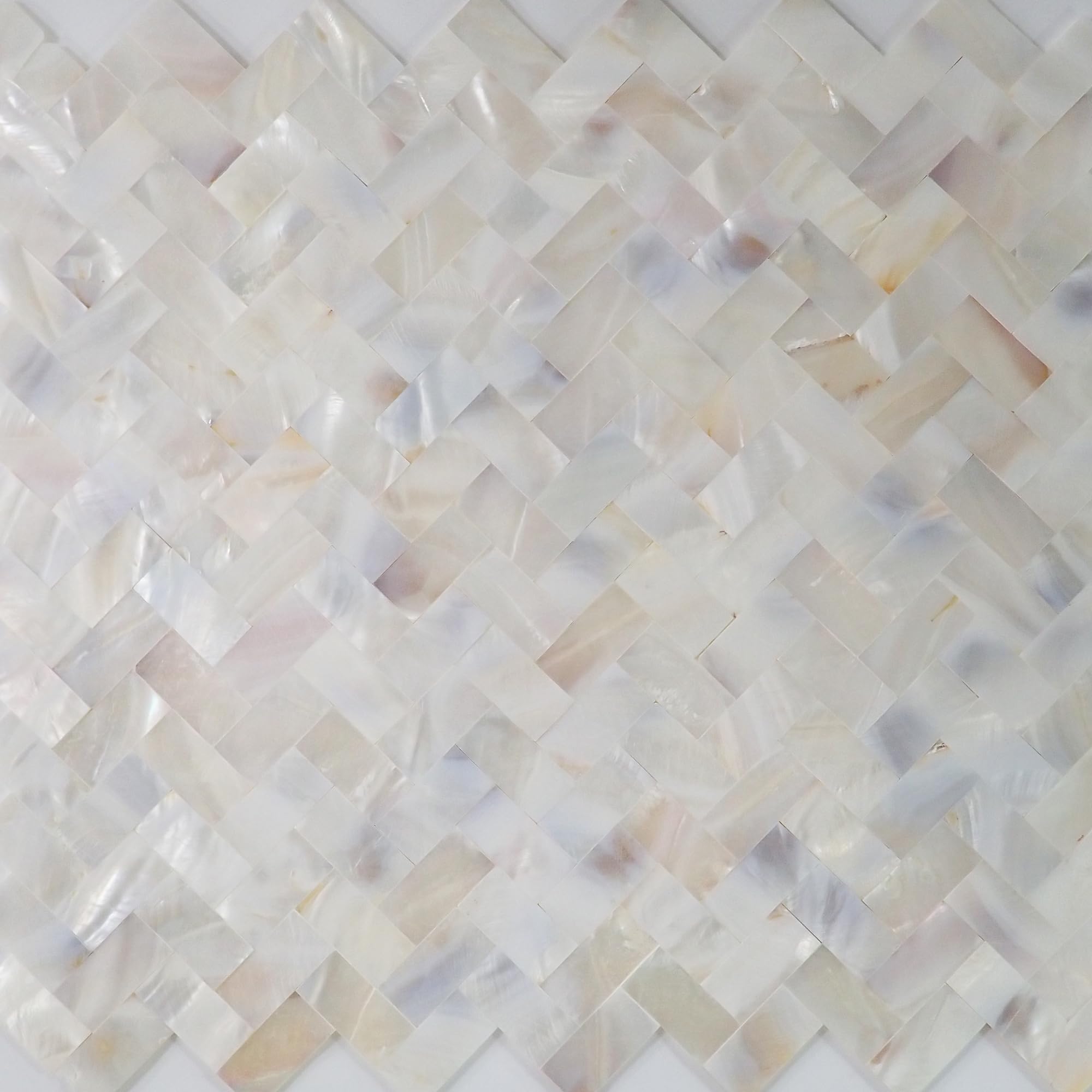 Incudo White Mother of Pearl Herringbone Gapless Mosaic Tile - 280x300mm, Mesh Backing