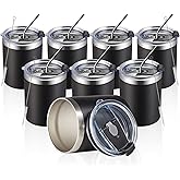 MEWAY 12oz/8Pack Coffee Mug With Lid, Insulated Stainless Steel Reusable Coffee Cup, Double Wall Durable Coffee Mug, Powder Coate,For Coffee, Beer, Home, Office(Black,8 Pack)