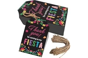 Aukolass 50PCS Fiesta Gift Tags, Thank You Tags for Mexican Themed Party Favors and Taco Bout Party Decorations-Double-sided (Black)