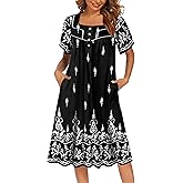 Ekouaer Women's House Dress with Pockets Moomoo Dresses Short Sleeve Mumu Nightgown Lounge Dress Button Down Sleepwear
