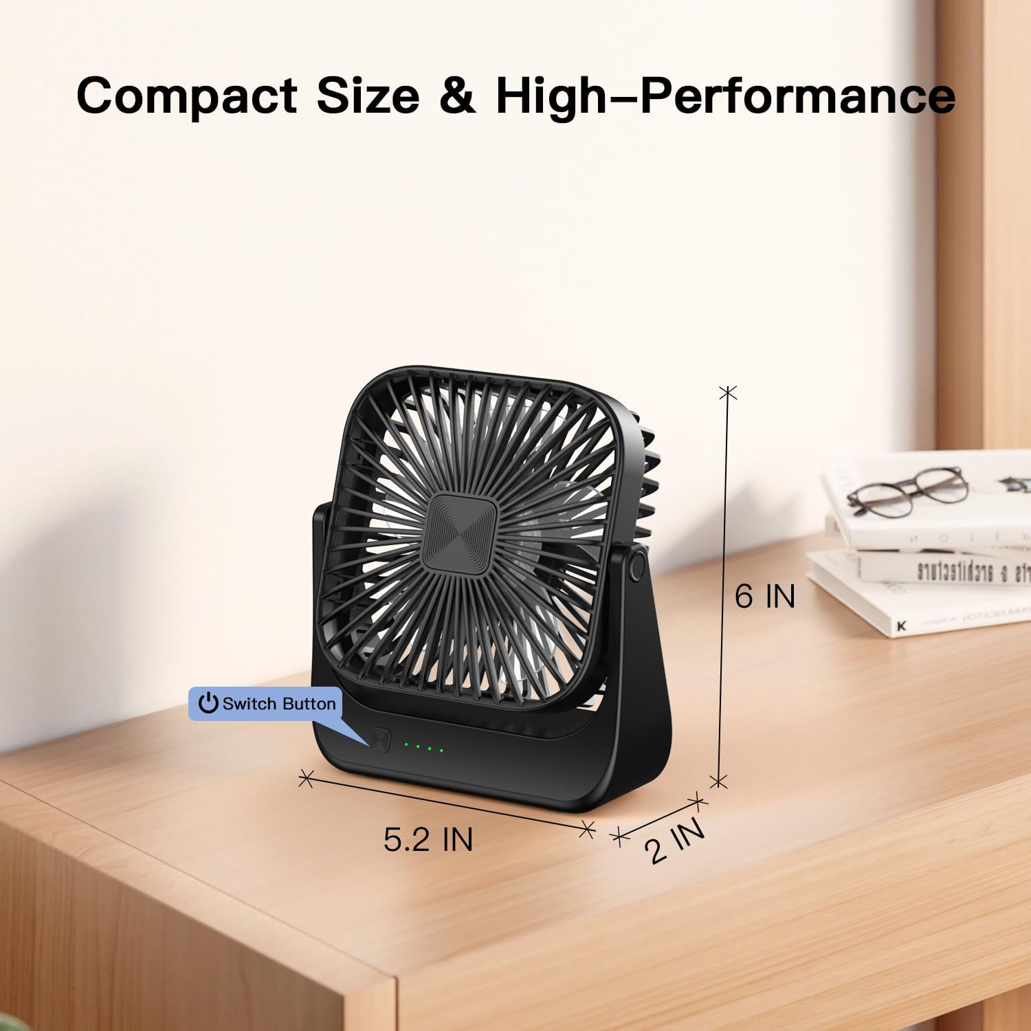 OLV Desk Fan 4 Speeds Stronger Cooling Airflow Portable Small Fan Rechargeable Ultra Quiet Personal Mini Fan for Office,Bedroom,Home Kitchen Outdoor Activities Adjustable 360° Tilt Head Black