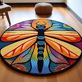 Latch Hook Round Rug Kits Colorful Dragonfly for Beginner Needle Crochet Yarn Kits Embroidery Carpet Hook and Latch Kit Tapestry Christmas Home Decoration 45x45cm(6)