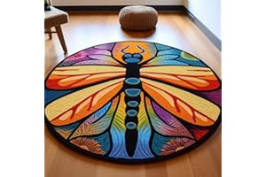 GENERIC Latch Hook Round Rug Kits Colorful Dragonfly for Beginner Needle Crochet Yarn Kits Embroidery Carpet Hook and Latch Kit Tapestry Christmas Home Decoration 45x45cm(6)