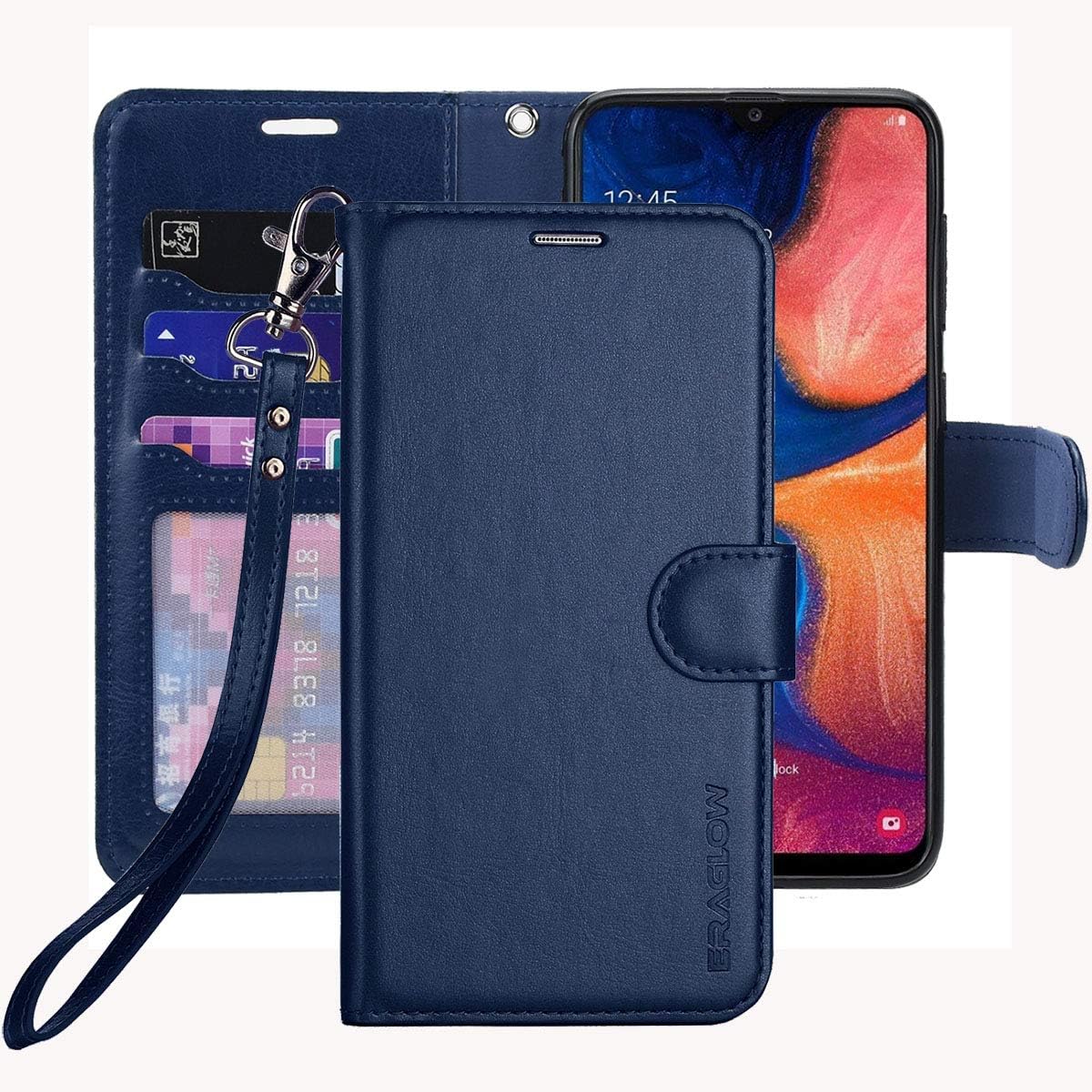ERAGLOW Galaxy A20 Case,Galaxy A30 Case,Premium PU Leather Wallet Flip Protective Phone Case Cover w/Card Slots & Kickstand for Samsung Galaxy A20/A30 2019 (Blue)